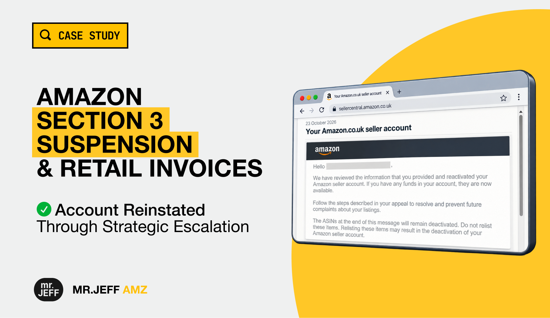 Amazon Section 3 Inauthentic Suspension & Retail Sourcing: Account Reinstated After Multiple Rejected Appeals